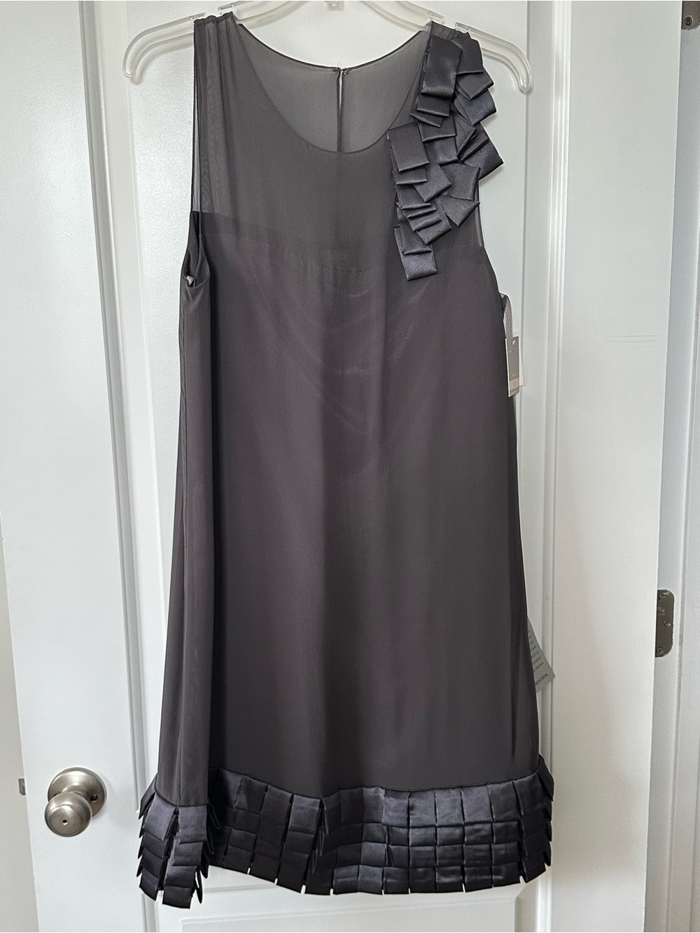 Beautiful Pewtergrey Dressy Dress with trim Detail